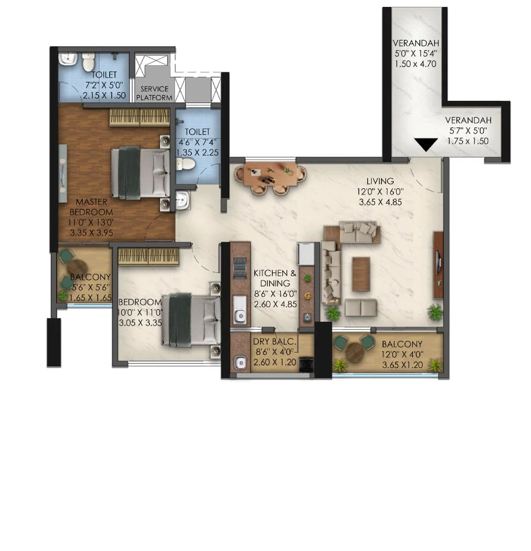 Orizzonte Baner 2BHK Floorplan