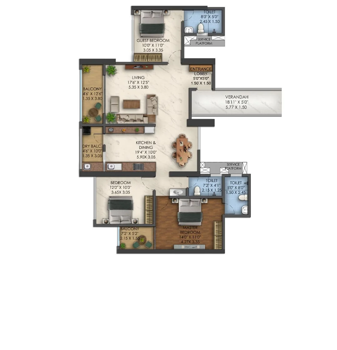 Orizzonte Baner 3BHK Floorplan